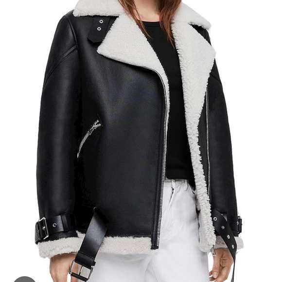 Allsaints Hawley Shearling jacket black with white fur color